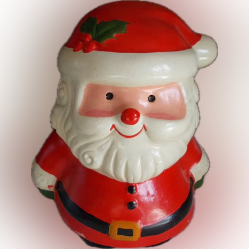 Jolly Cute Holiday Santa Claus Chalk Ware Ceramic Piggy Savings Bank Figure 7"